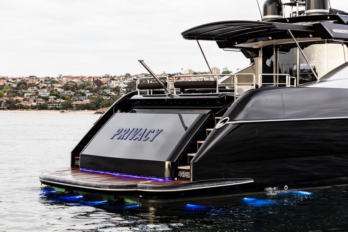 PRIVACY moored, ready for boarding